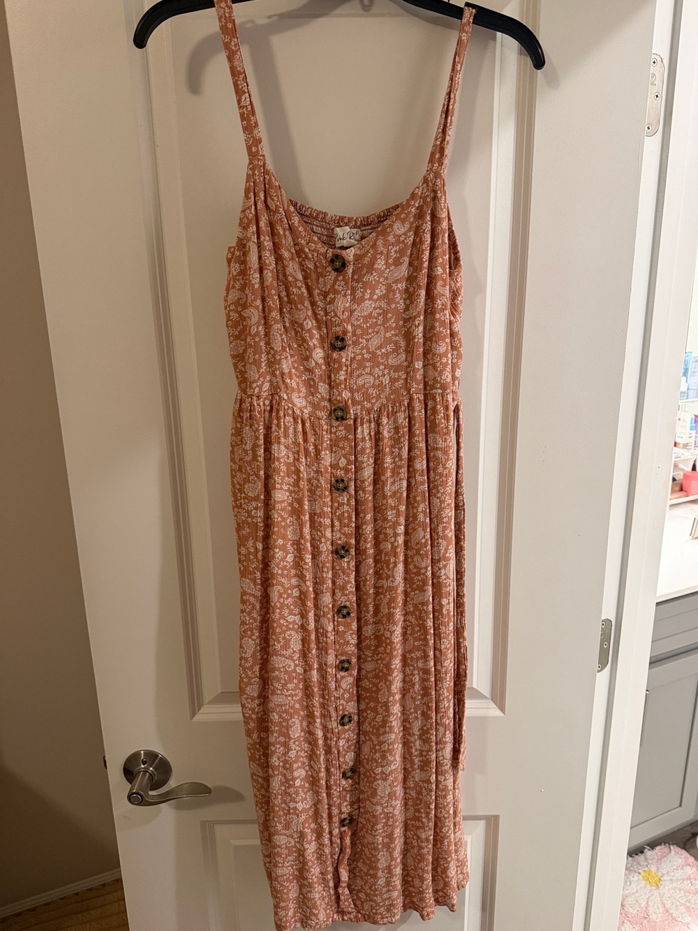 Pink Rose Rust Floral Button-Front Midi Dress